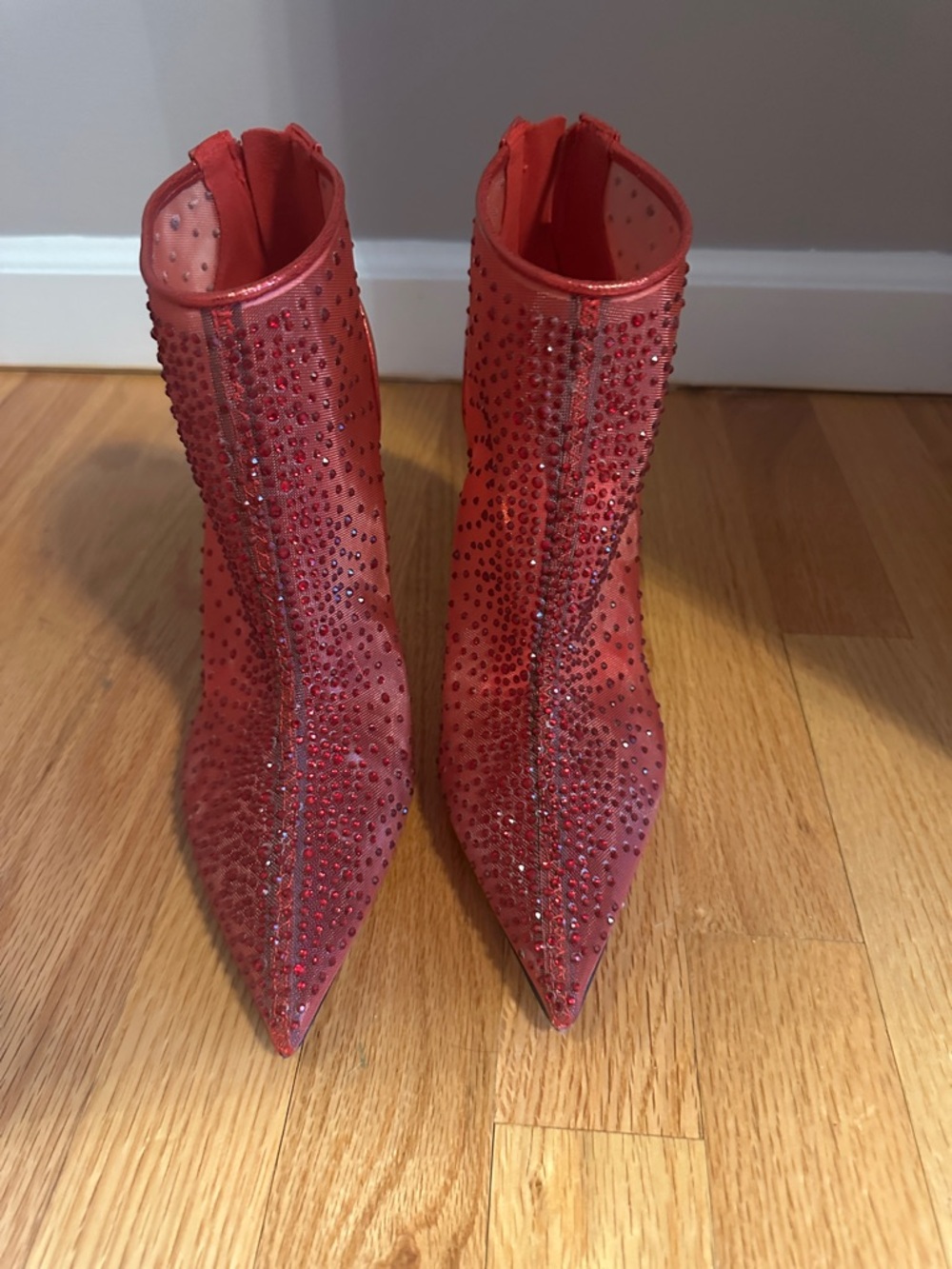 Nine West Red Rhinestone Pointed Toe Heeled Ankle Boots